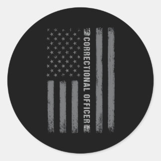 Correctional Officer On Back American Flag Classic Round Sticker