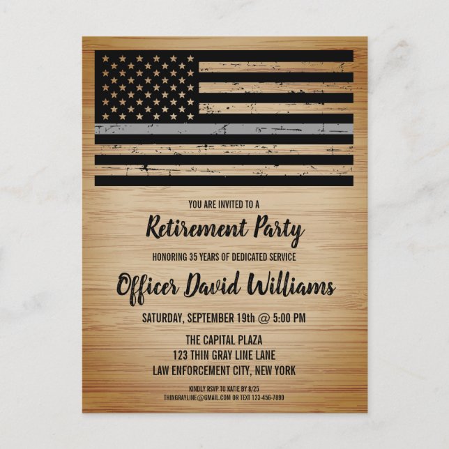 Correctional Officer Retirement Thin Silver Line Announcement Postcard (Front)
