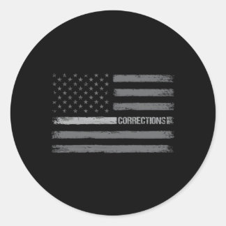 Correctional Officer Thin Silver Line American Fla Classic Round Sticker