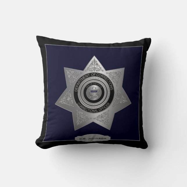 Correctional Officers Badge-Silver-Blk-Sq. Pillow (Front)