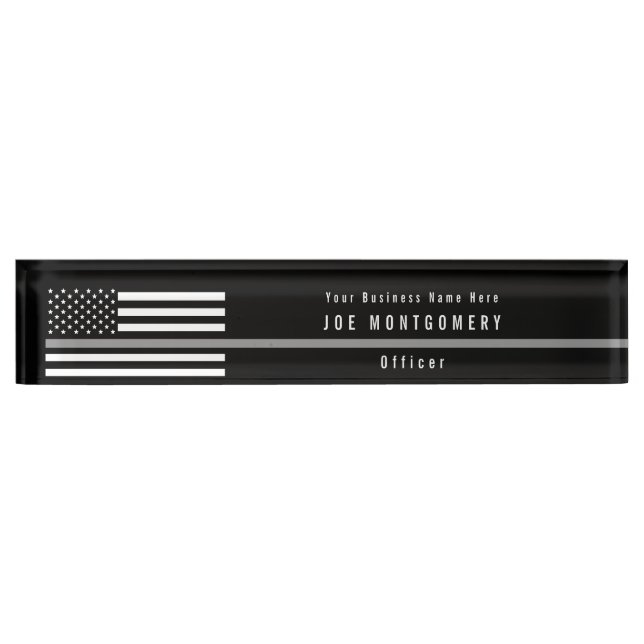 Correctional Thin Grey Line American Flag Monogram Nameplate (Front)