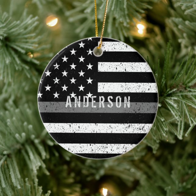 Corrections distressed Thin Grey Line with name Ceramic Tree Decoration (Tree)
