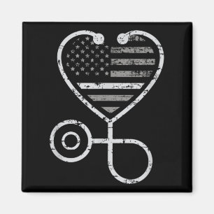 Corrections Nurse Thin Grey Line Heart US Flag Magnet