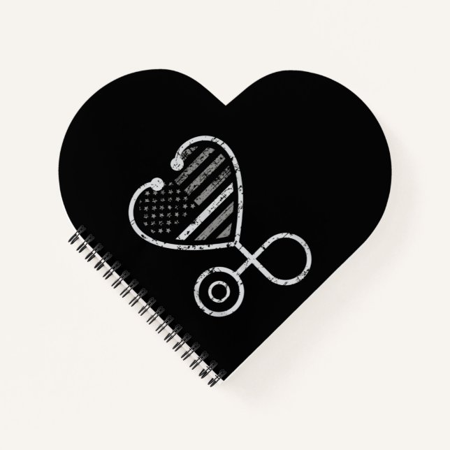 Corrections Nurse Thin Grey Line Heart US Flag Notebook (Front)