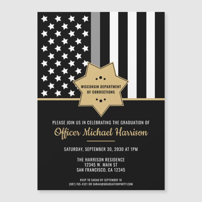 Corrections Officer Graduation Party Flag Magnetic Invitation (Front)