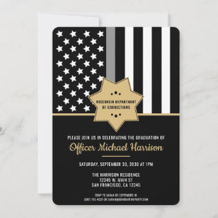Corrections Officer Graduation Thin Silver Line Invitation