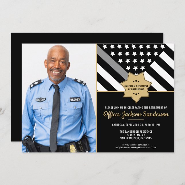 Corrections Officer Retirement Silver Line Photo Invitation (Front/Back)