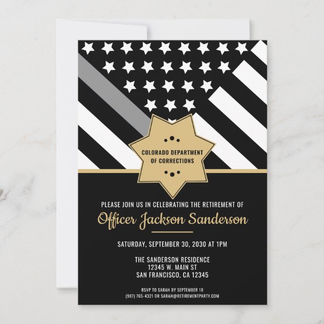 Corrections Officer Retirement Thin Silver Line Invitation (Front)