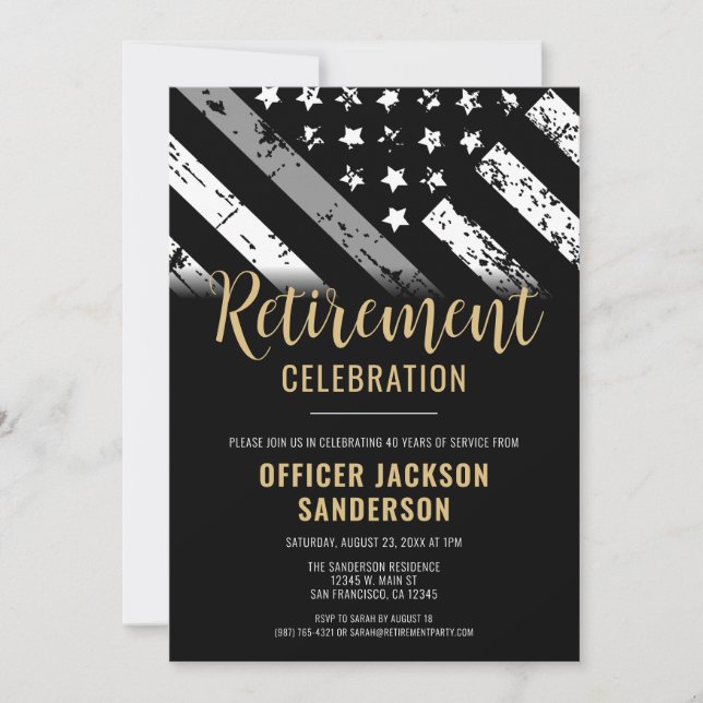 Corrections Officer Retirement Thin Silver Line Invitation (Front)