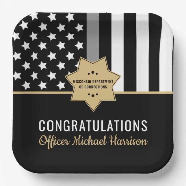 Corrections Officer Silver Line Graduation Party Paper Plate (Front)