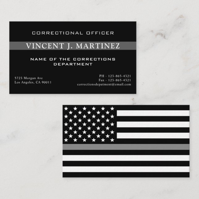 Corrections Officer Thin Silver Line Flag Business Card (Front/Back)