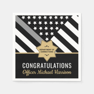 Corrections Officer Thin Silver Line Graduation Napkin