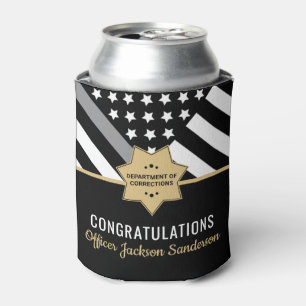 Corrections Officer Thin Silver Line Retirement Can Cooler