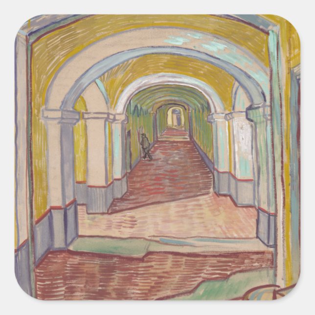Corridor in the Asylum by Vincent Van Gogh Square Sticker (Front)