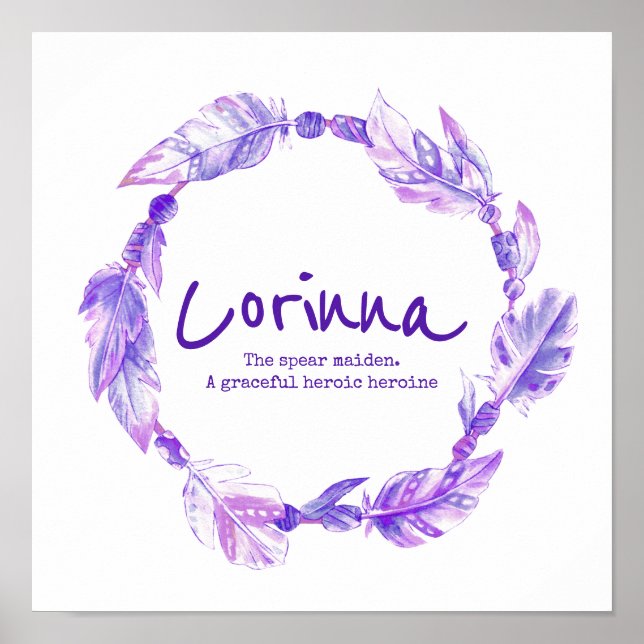 Corrinna feather beads wreath name meaning purple poster (Front)