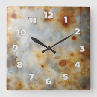 corroded steel plate square wall clock