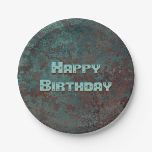 Corrosion "Copper" print Happy Birthday Paper Plate