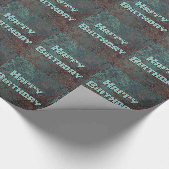 Corrosion " Copper" print tiled Happy Birthday Wrapping Paper (Corner)