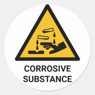 Corrosive Substance Warning, Caustic Chemical Classic Round Sticker