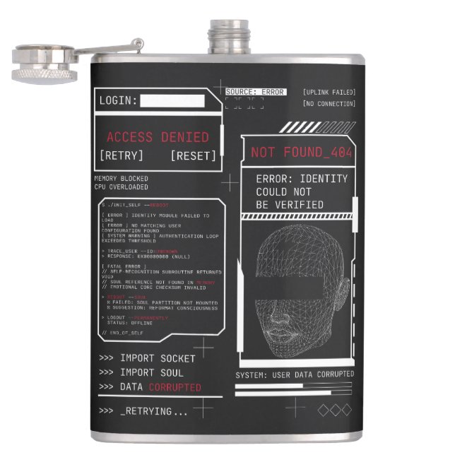 Corrupted - Techno-Brutalist Streetwear Design Hip Flask (Opened)