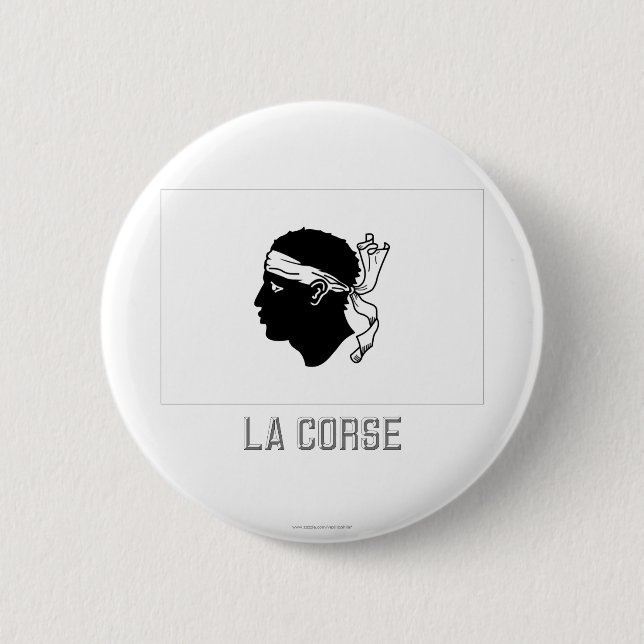 Corse flag with name 6 cm round badge (Front)