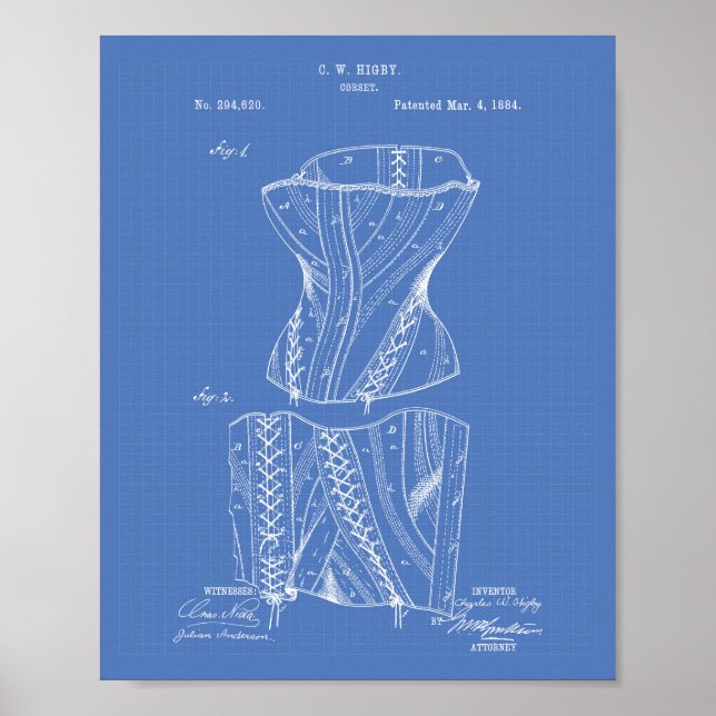 Corset 1884 Patent Art Blueprint Poster (Front)