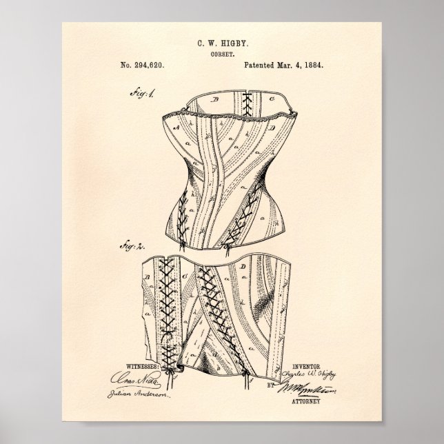 Corset 1884 Patent Art Old Peper Poster (Front)