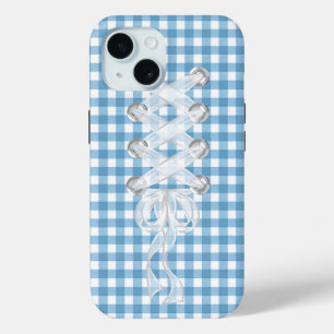 Corset Ribbon Lacing On Gingham iPhone 15 Case