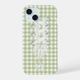 Corset Ribbon Lacing On Gingham iPhone 15 Case