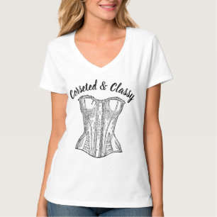 Corset Vintage Style Black and White Illustration T-Shirt