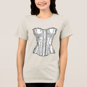 Corset Vintage Style Black and White Illustration Tri-Blend Shirt