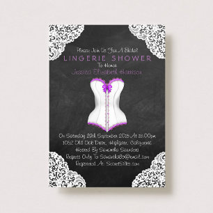 Corset White Lace Chalkboard Lingerie Shower Invitation