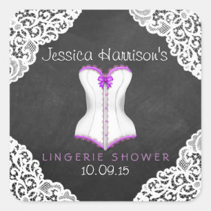Corset White Lace Chalkboard Lingerie Shower Square Sticker