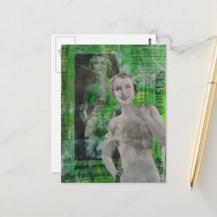 Corsets Woman green Mixed media collage Postcard
