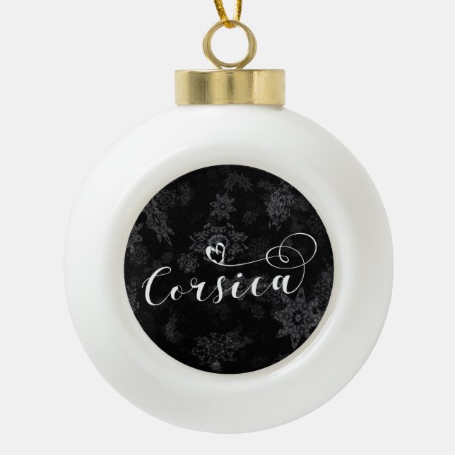 Corsica Flag Heart, Corsican, France Ceramic Ball Christmas Ornament (Front)