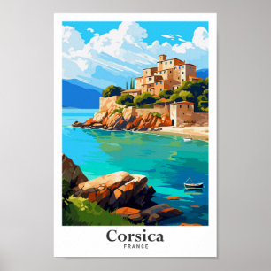 Corsica France Art Vintage Travel Illustration Poster
