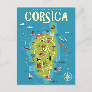 Corsica Illustrated Map Postcard