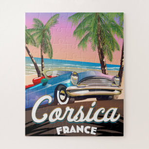 Corsica Retro car travel poster Jigsaw Puzzle