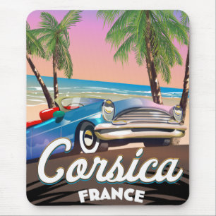 Corsica Retro car travel poster Mouse Pad