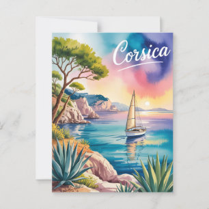 Corsica watercolor postcard