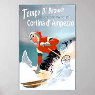 Cortina d'Ampezzo Italy Ski Travel Poster Veneto