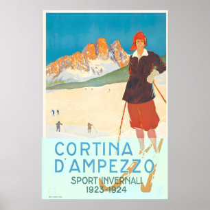 Cortina d'Ampezzo Italy Skiing Alps Mountains Poster