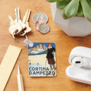 Cortina d'Ampezzo, Italy, Vintage Travel Ski Alps Key Ring