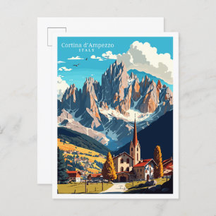 Cortina d'Ampezzo vintage travel illustration Postcard