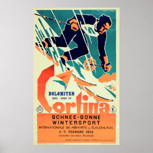 CORTINA Dolomiten Winter Sports SKI & SUN Italian Poster
