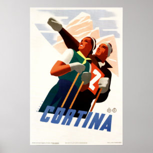 CORTINA ITALY Winter Sports Holiday Vintage Skiing Poster