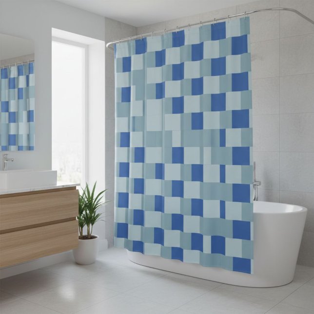 Cortina, shower, checkered, blue, light blue shower curtain (Creator Uploaded)