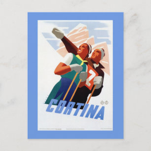 Cortina Vintage Italian travel ski winter sport Postcard