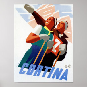 Cortina Vintage Italian travel ski winter sport Poster
