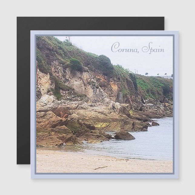 Coruna, Spain | Sandy Ocean Inlet Magnet Card (Front/Back)
